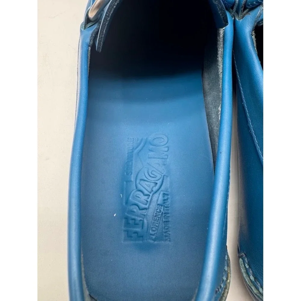 Salvatore Ferragamo Paris Blue Leather Gancini Driving Loafers Mens 8.5 D Italy